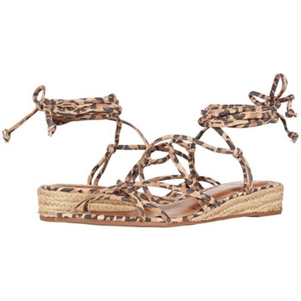 💕 NWT Vince Camuto Prasetta Leopard String Wrap Ankle Tie Sandals US 7.5 EUR 38 - Picture 2 of 6